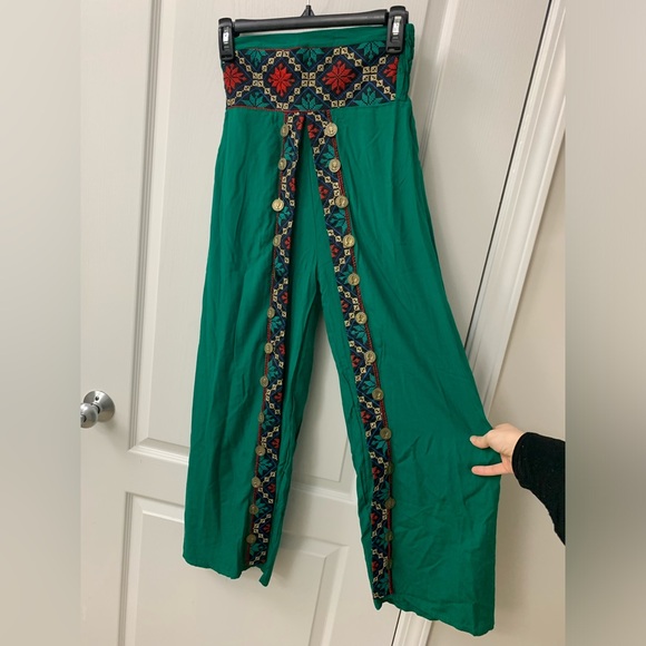 Green Hobo Tatreez Wide Leg Pants WITH OPENING! - Picture 15 of 17